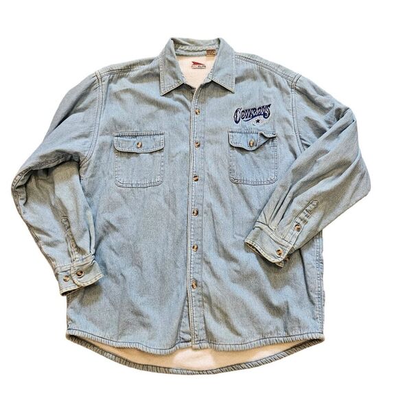 Vtg Dallas Cowboys Denim Shirt Jacket Mens Size M Fleece Lined Pro Elite NFL - Picture 1 of 9